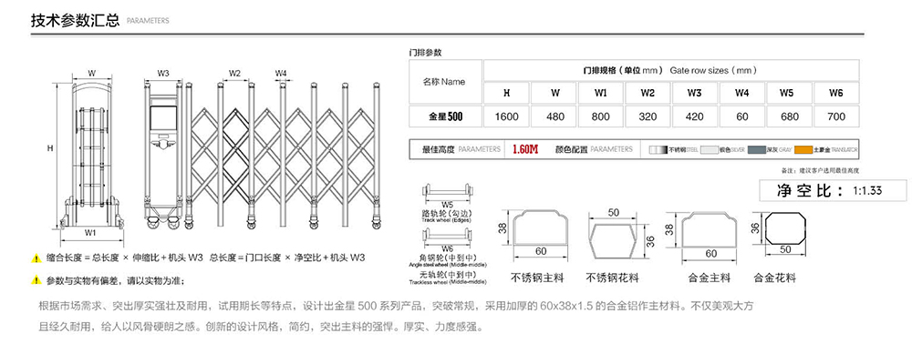 500金星系列電動伸縮門參數